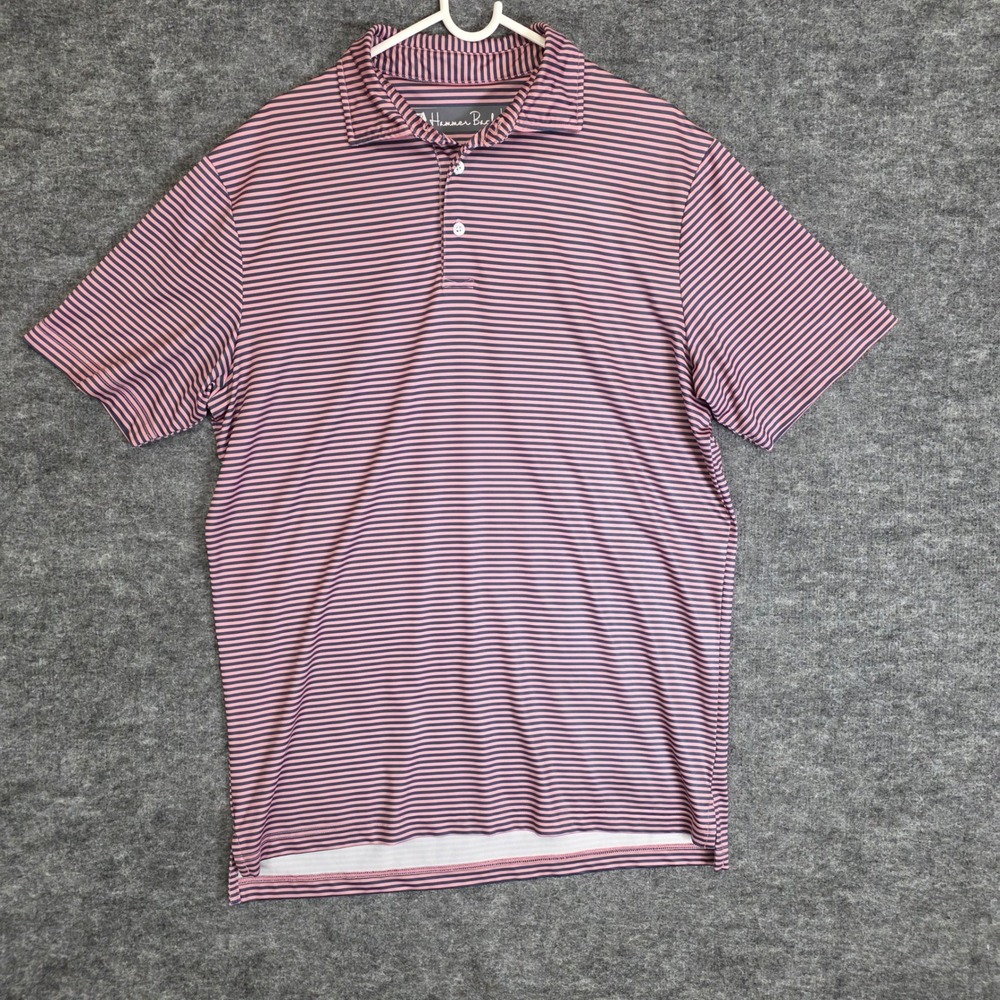 Hammer Back Shirt Mens Medium Pink‎ Blue Striped Golf Casual Short Sleeve Polo
